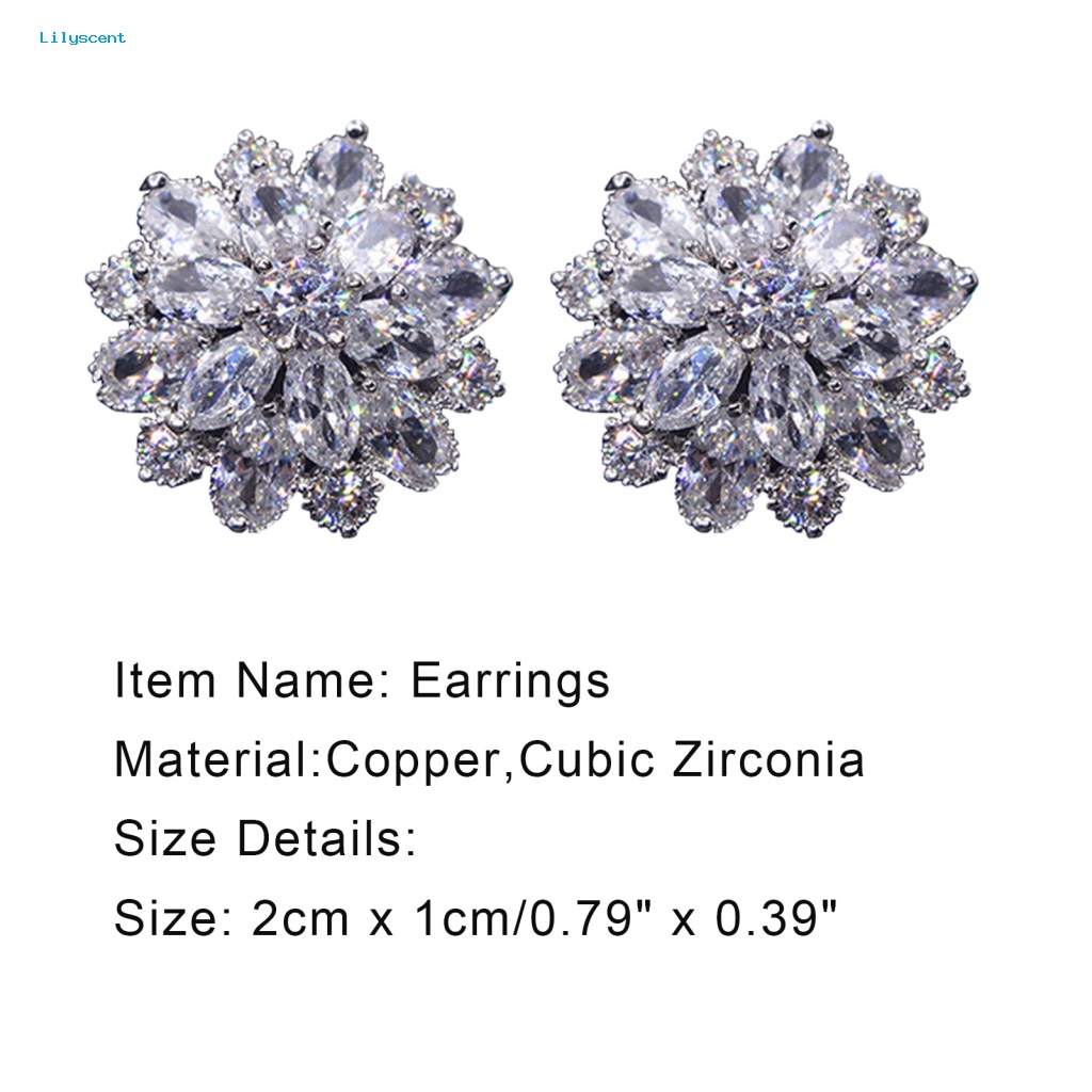 Lilyscent 1pasang Anting Perhiasan Menarik Untuk Belanja Wanita Bunga Cubic Zirconia Earrings Chic