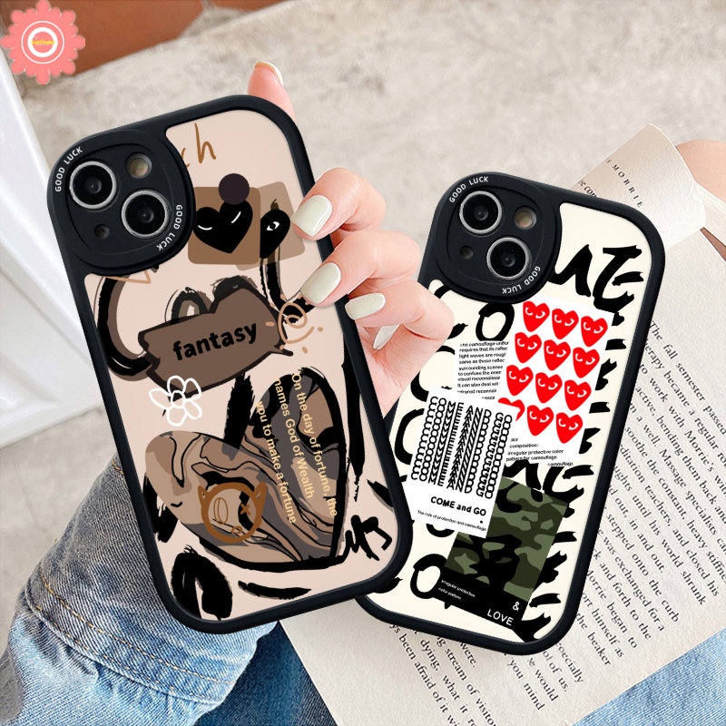 IPHONE Trendy Merek Comme des Garcons Case Kompatibel Untuk Iphone11 14 12 13 Pro Max XR 7plus 6 6s 7 8 plus X XS Max SE 2020 Ins Graffiti Cinta Hati Tpu Soft Back Cover Cases