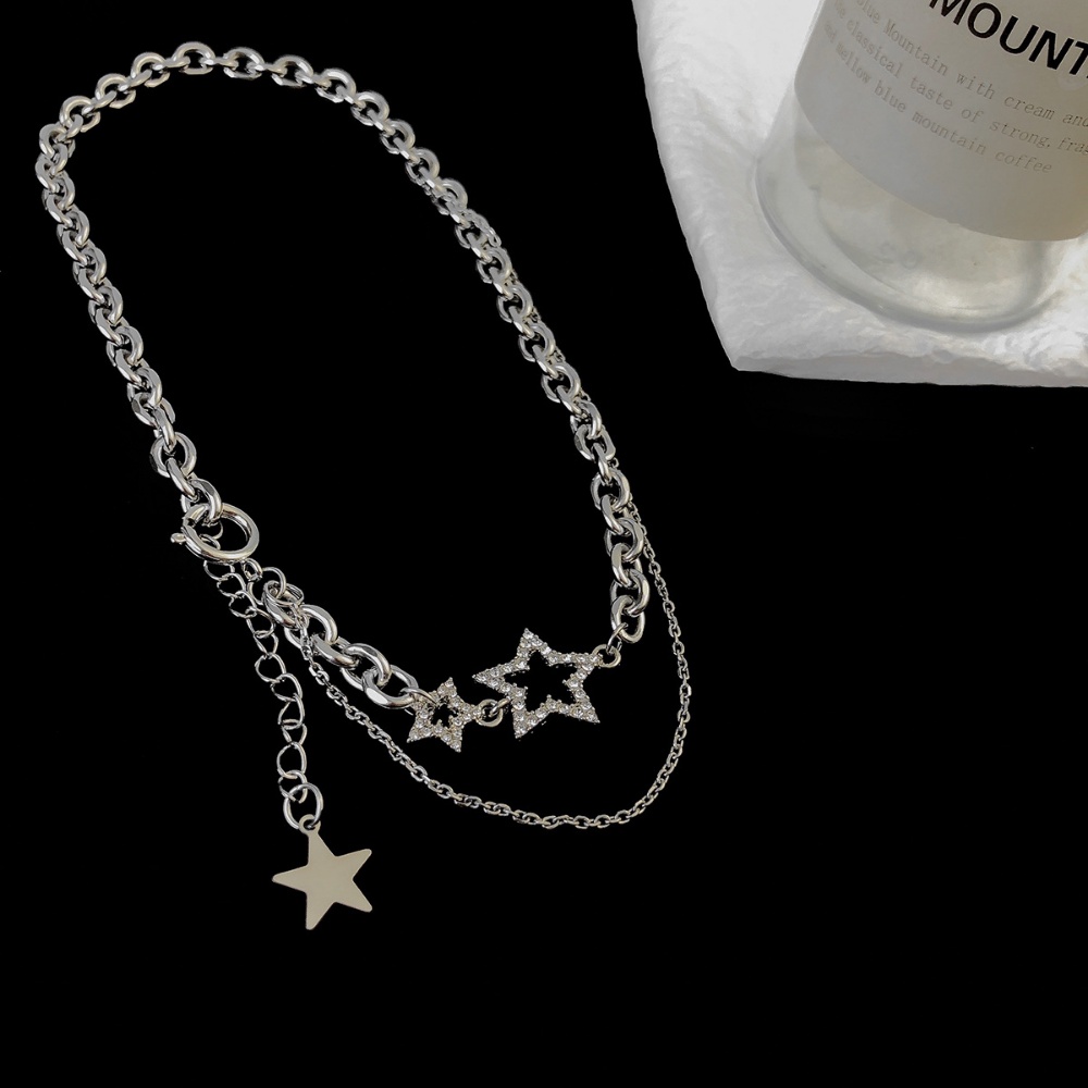 Ladies Girls Y2K Double Layer Bintang Berujung Lima Liontin Kalung Pesona Kalung Wanita Hip hop Perhiasan Aksesoris Retro Punk Rantai Kalung Choker Necklace Elegan