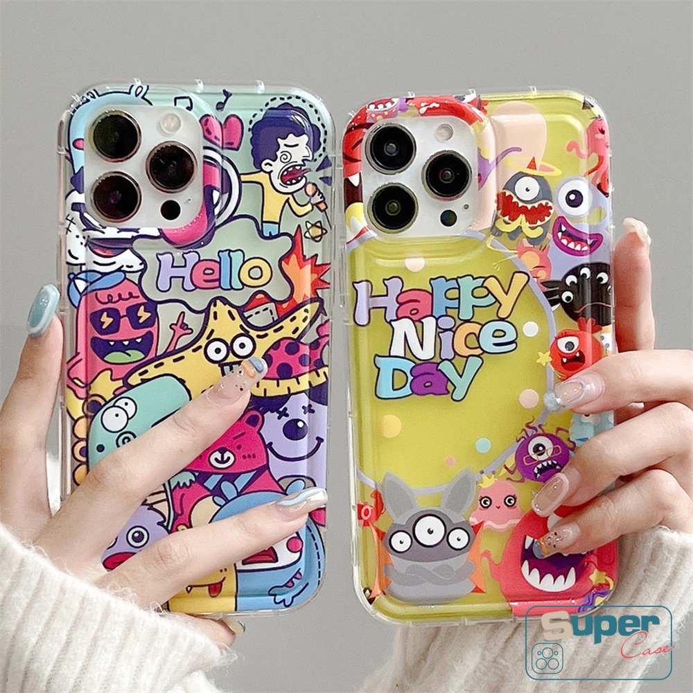 Untuk VIVO Y36 Y15s Y17 Y16 Y02 Y12 Y15 Y21 Y20i Y21s Y91 Y93 V25 E Y12i Y20 Y35 Y12s Y30 Y22 Y33s Y11 Y15A Y91C Y22s Y95 Y50 Doodle Lucu Monster Kecil Soft Airbag Shockproof Case