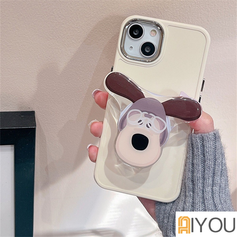 IPHONE Luxury Plating Metal Lens Ptotector Silikon Halus Casing Ponsel Kompatibel Untuk Iphone14 13 12 11 Pro Max Ultra Slim Shockproof Lembut TPU Penutup Belakang Dengan Holder Anjing/Kupu-Kupu/Kucing