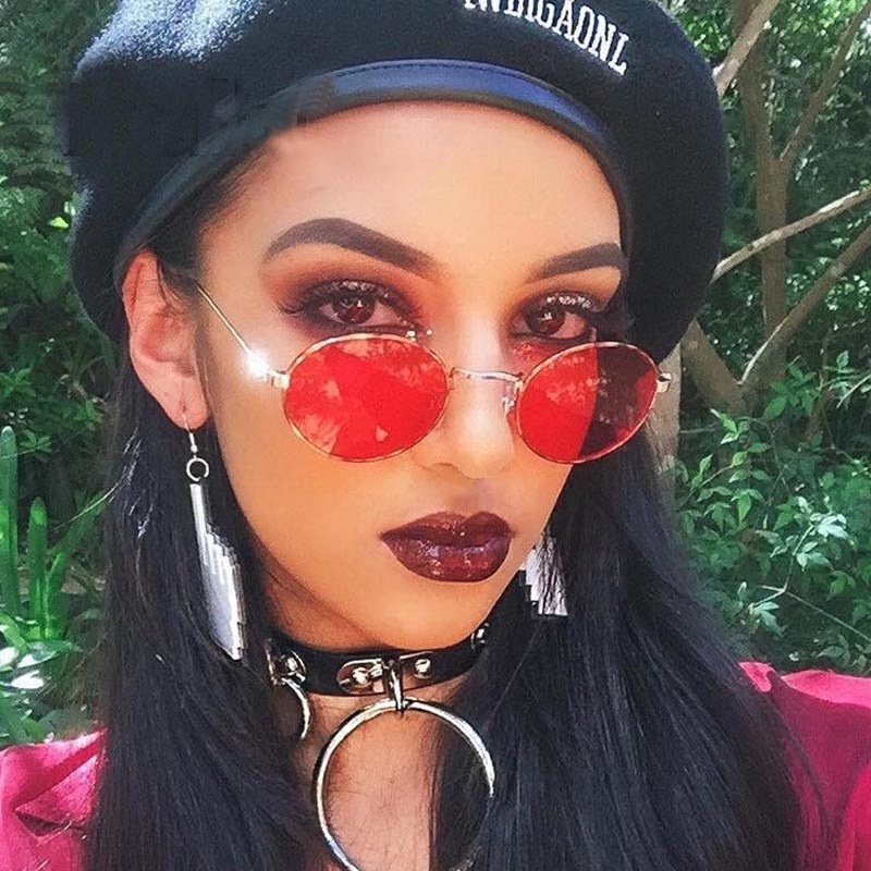Roselife Vintage Unisex Logam Kecil Emas Oval Frame Kacamata Hitam Untuk Wanita Pria Elegan Perlindungan UV400 Kacamata Anti Radiasi Nuansa Laki-Laki Jalan Fashion Eyewear OOTD Ornaments