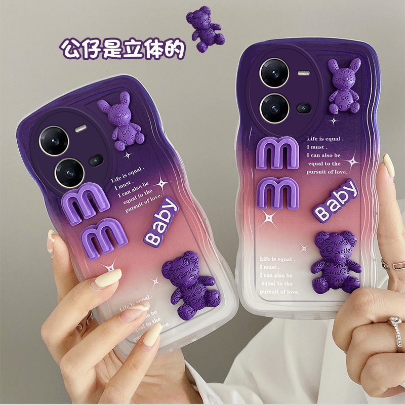 Andyh Casing Ponsel Untuk Vivo V25 Pro V25E 5G Phone Case 3D Alphabet Bear Pelindung Kamera Pelindung Penutup Belakang Couple Case