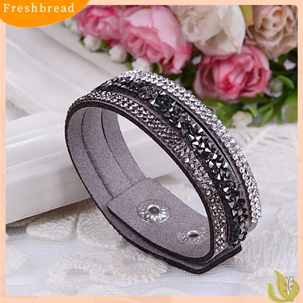 &lt; Freshbread &gt; Wanita Fashion Gelang Tangan Kulit Imitasi Kristal Berlian Imitasi Untuk Hadiah Perjamuan Pacaran