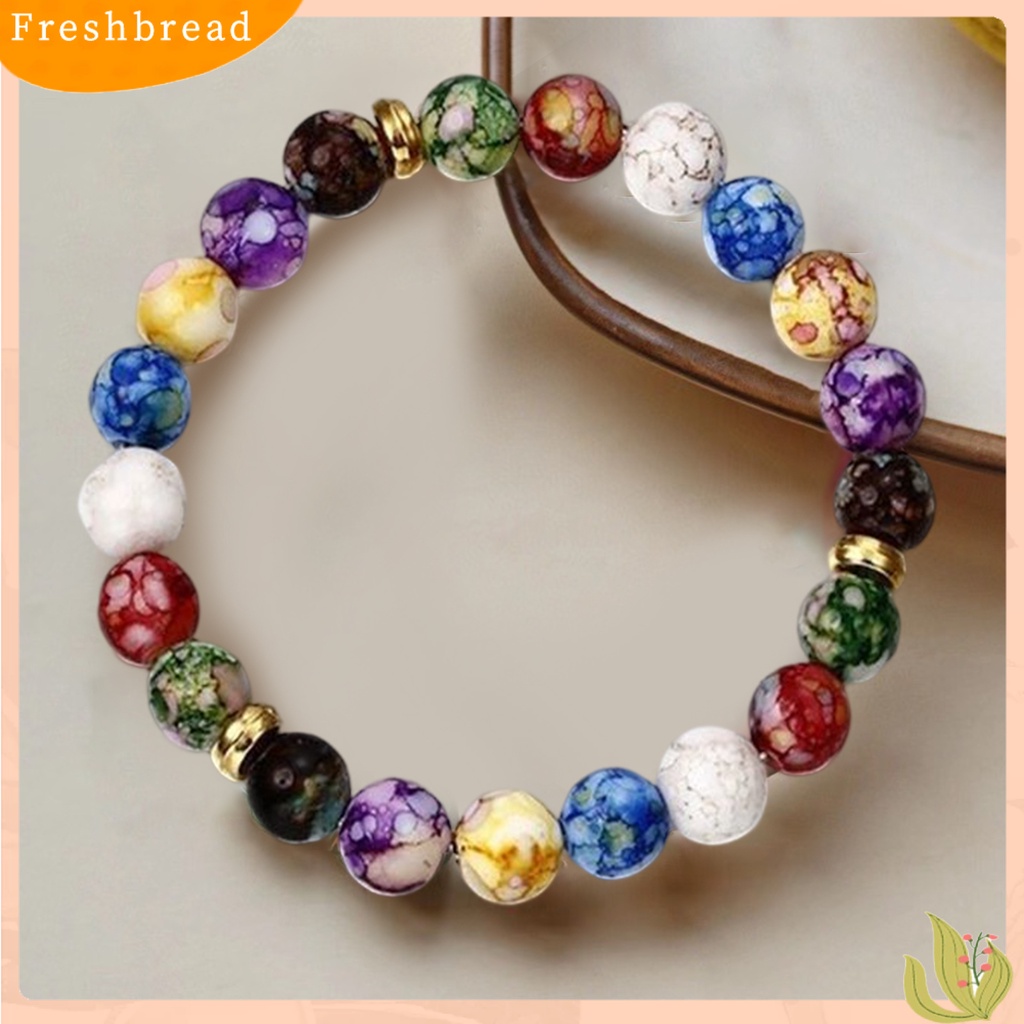 < Freshbread > Beads Gelang Manik-Manik Warna-Warni Tali Elastis Adjustable All-match Hadiah Hias Faux Volcanic Agate Stone Energy Bangle Fashion Charm Untuk Pacaran