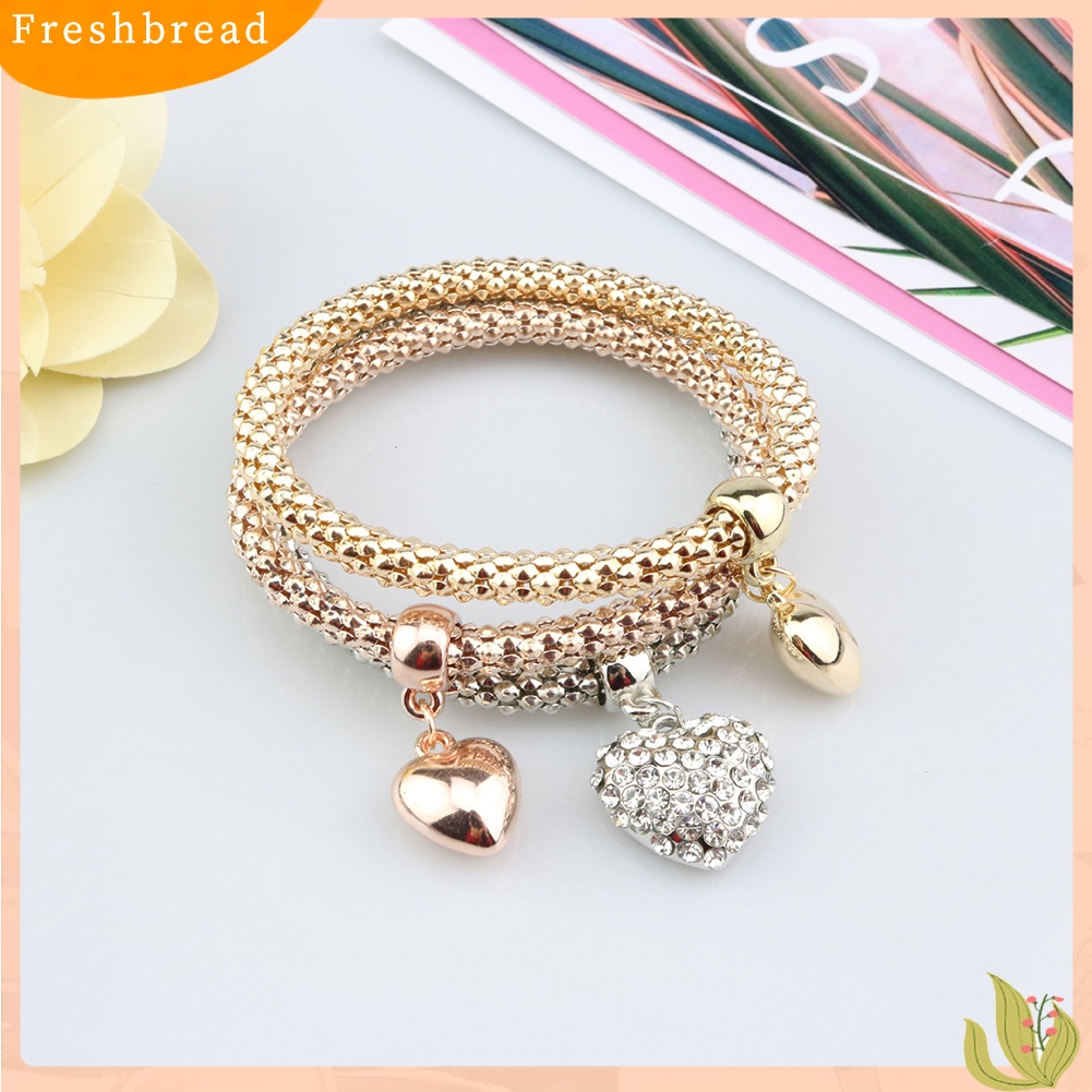 &lt; Freshbread &gt; 3Pcs/Set Berlian Imitasi Jantung Tangan Fatima Pesona Rantai Jagung Lady Gelang Bangle