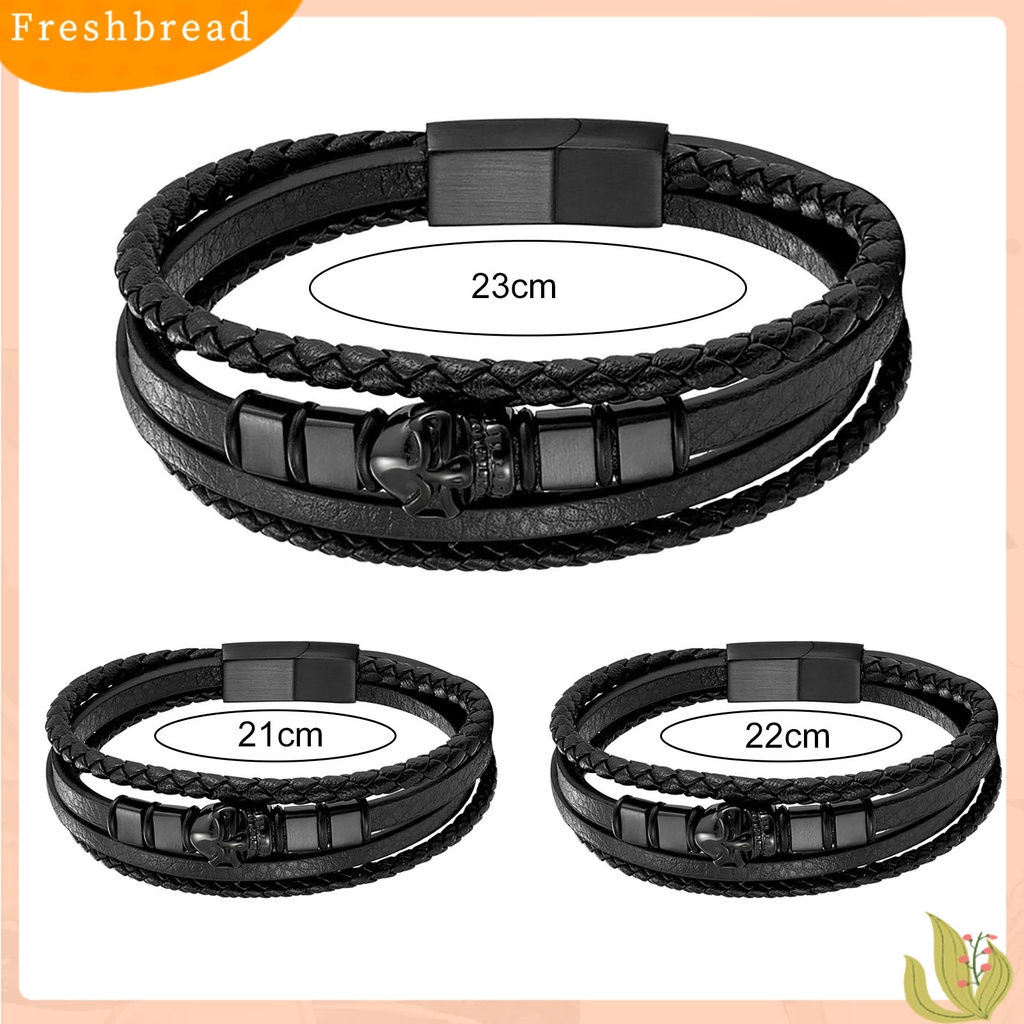 &lt; Freshbread &gt; Pria Gelang Handmade Anyaman Desain Tengkorak ic Gesper Geometris Dekoratif Hadiah Multilayer Bungkus Laki-Laki Kulit Imitasi Bangle Fashion Perhiasan Untuk Pakaian Sehari-Hari