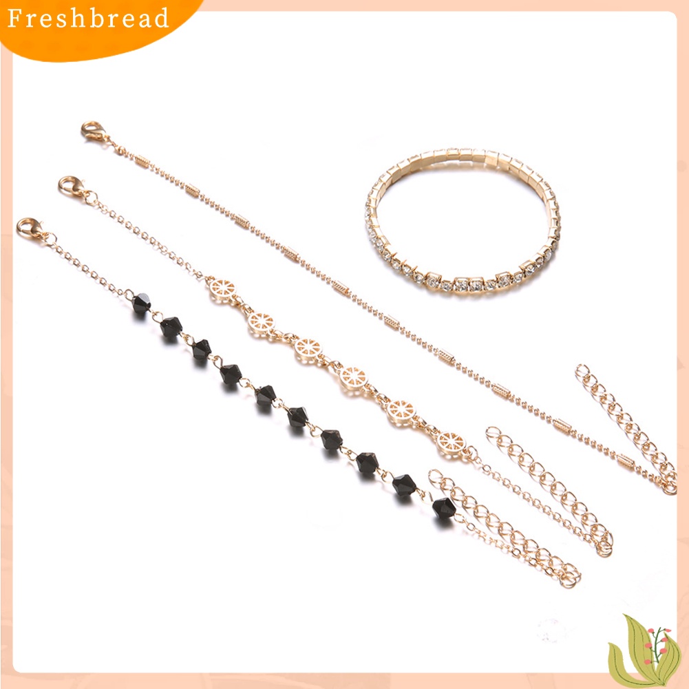 &lt; Freshbread &gt; 4Pcs/Set Wanita Multilayer Berongga Kompas Berlian Imitasi Manik-Manik Gelang Rantai Tenis