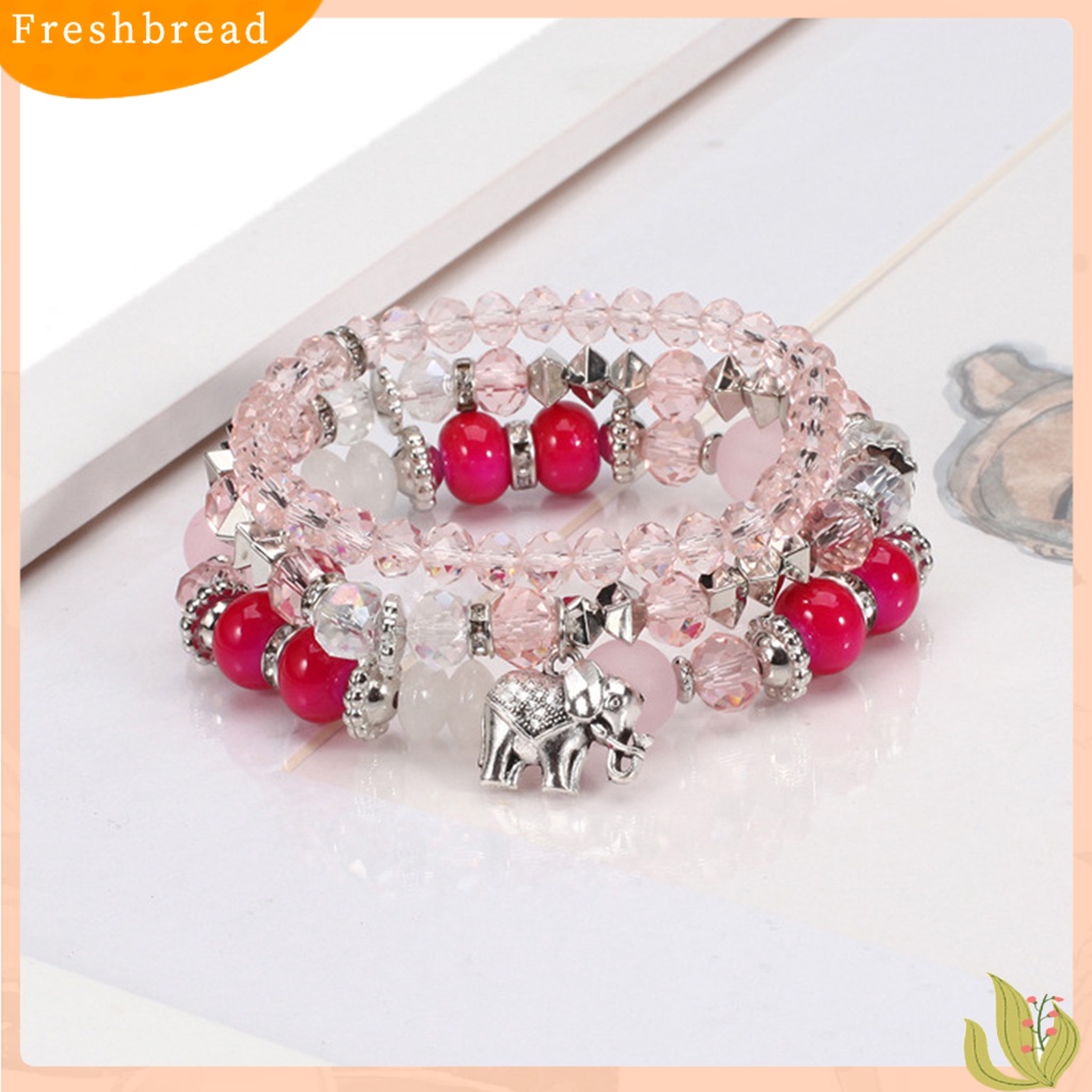 &lt; Freshbread &gt; 3Pcs/Set Gajah Menjuntai Tali Elastis Perempuan Gelang Multilayer Wanita Bohemia Manik-Manik Kristal Imitasi Gelang Perhiasan Aksesori