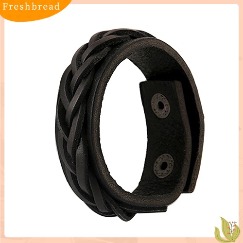 &lt; Freshbread &gt; Pria Keren Gaya Klasik Rajutan Kulit Bangle Punk Wristband Cuff Bracelet