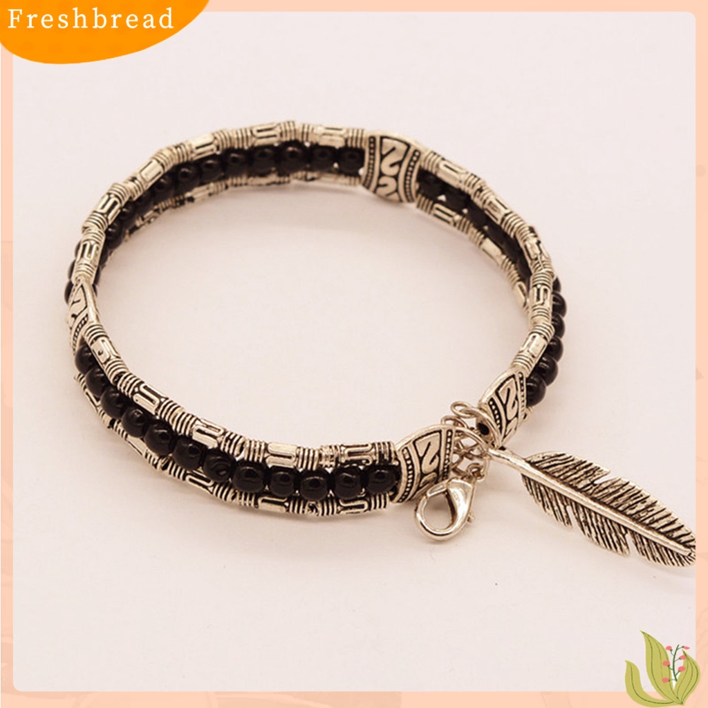 &lt; Freshbread &gt; Gelang Wanita Bentuk Bulu Bahan Alloy Imitasi Turquoise Tiga Lapis Women Bangles Untuk Hadiah