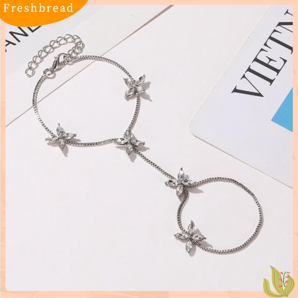 &lt; Freshbread &gt; Empat Daun Bunga Cubic Zirconia Alloy Adjustable Lucky Women Chain Finger Bracelet Untuk Anniversary