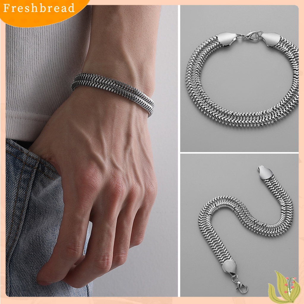 &lt; Freshbread &gt; Gelang Rantai Pria Double Layer Flat Snake Chain Jewelry Hip Hop Geometris Bangle Fashion Jewelry