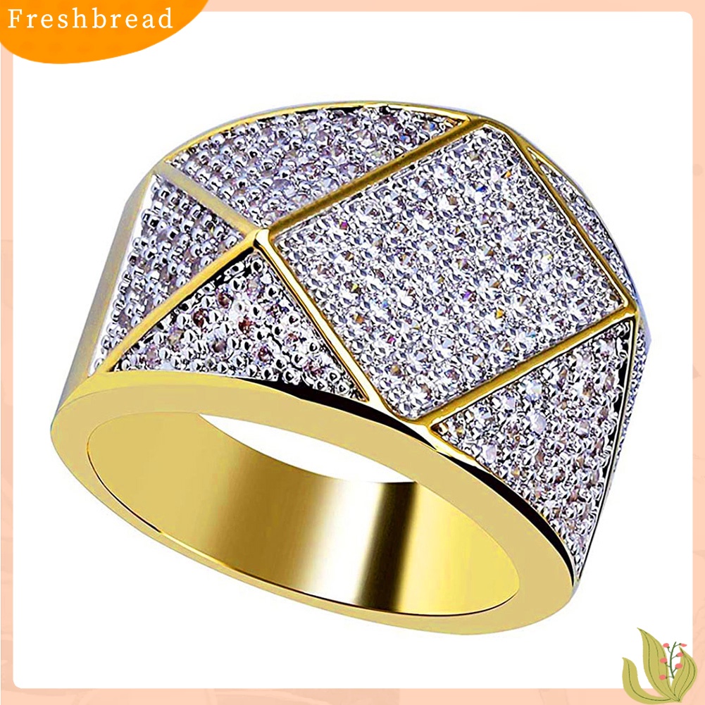 < Freshbread > Fashion Pria Geometris Berlian Imitasi Bertatahkan Jari Cincin Pesta Perjamuan Perhiasan Hadiah