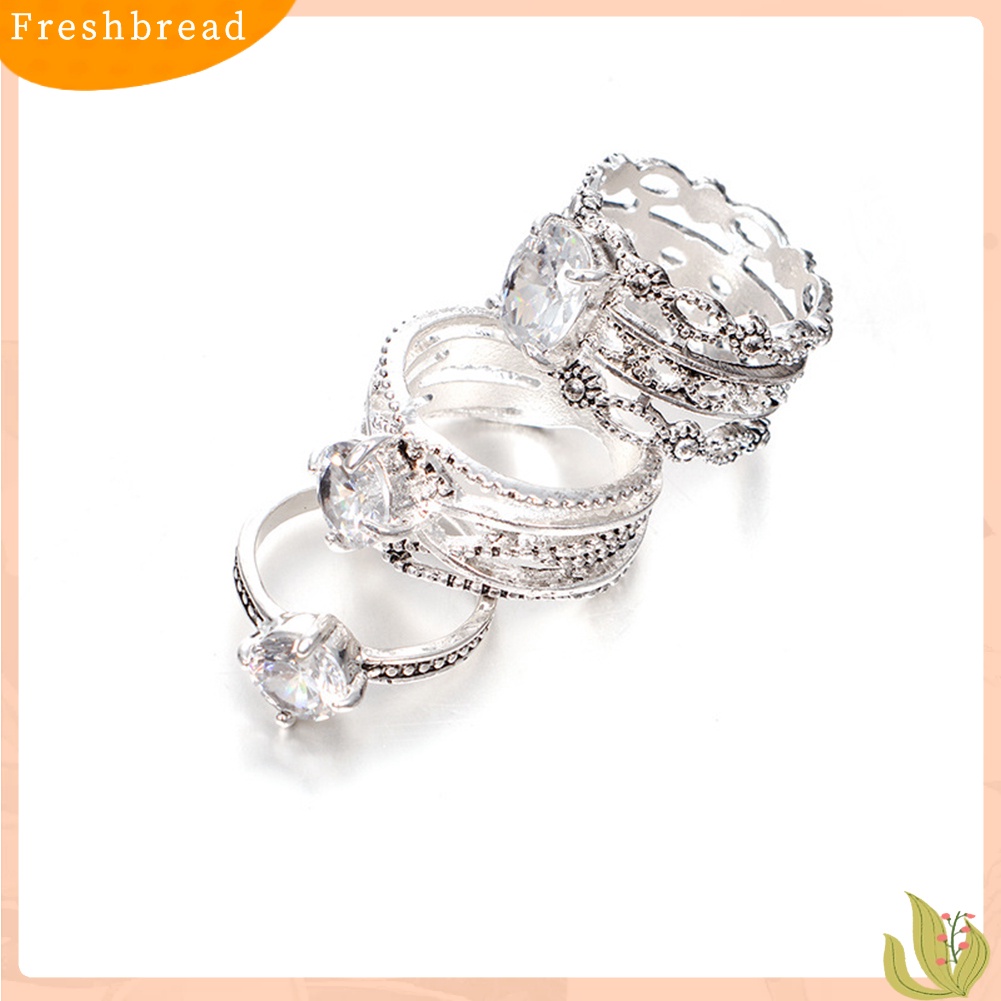 &lt; Freshbread &gt; 3pcs Vintage Berlian Imitasi Bertatahkan Melubangi Jari Cincin Set Perhiasan Wanita Set