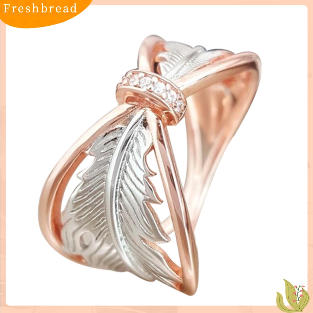 &lt; Freshbread &gt; Fashion Wanita Dua Warna Berongga Bulu Berlian Imitasi Bertatahkan Jari Cincin Perhiasan