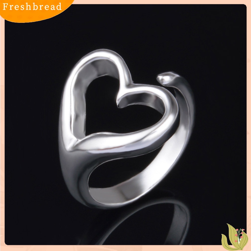 &lt; Freshbread &gt; Wanita Berongga Cinta Hati Terbuka Cincin Fashion Adjustable Perhiasan Pesta Berlapis Perak