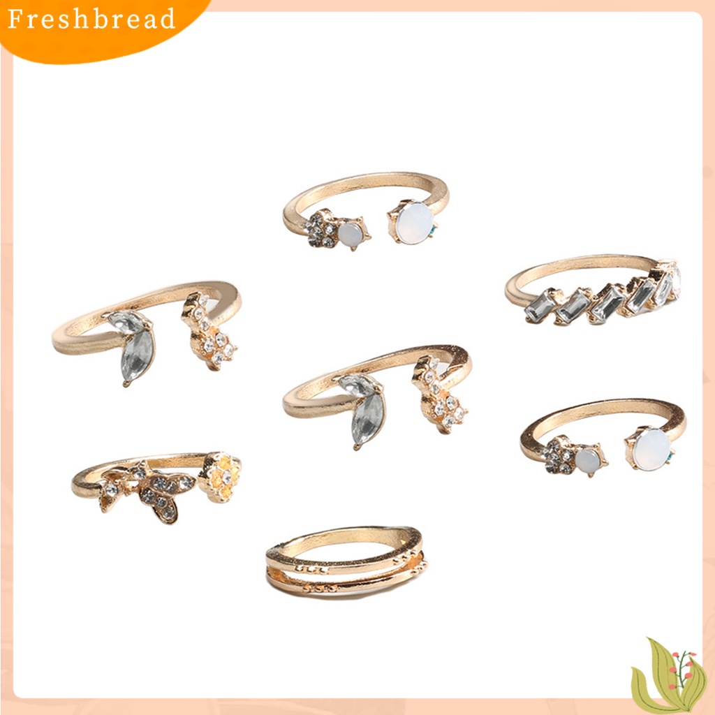 &lt; Freshbread &gt; 7Pcs Cincin Pembukaan Elegan Berlian Imitasi Mengkilap Tahan Aus Cincin Jari Temperamen Wanita Untuk Dekorasi