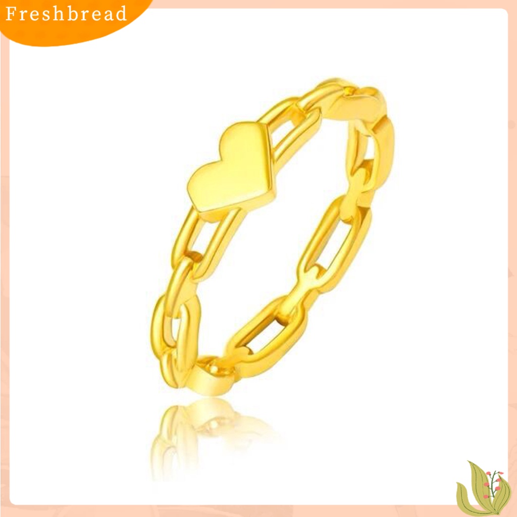 &lt; Freshbread &gt; Wanita Cincin Emas Berongga Link Rantai Temperamen Elegan Hadiah Hypoallergenic Cinta Kecil Jantung Jari Cincin Fashion Perhiasan