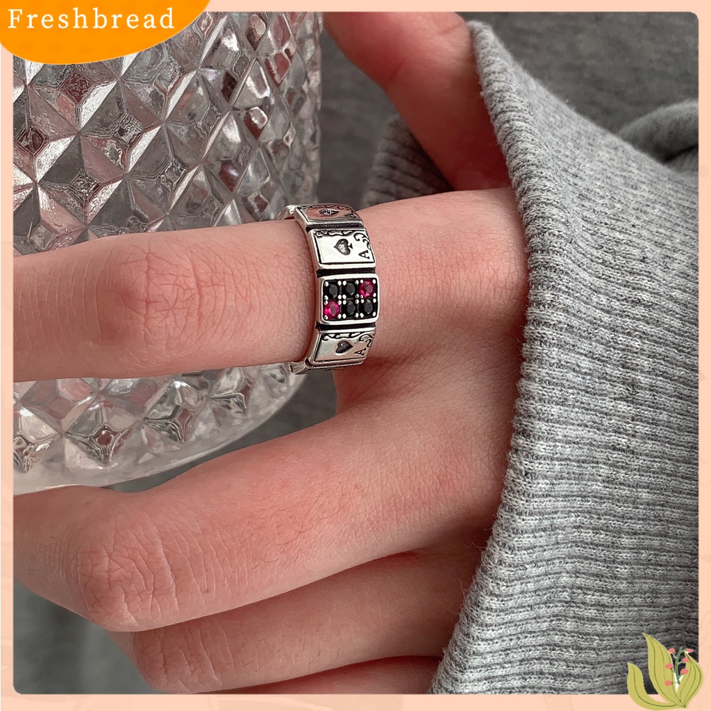 &lt; Freshbread &gt; Cincin Pesta Vintage Cubic Zirconia Berlebihan Pembukaan Yang Dapat Disesuaikan Berdandan Tidak Luntur Bermain Kartu Manset Terbuka Cincin Jari Perhiasan Aksesori