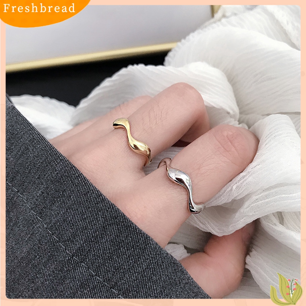 &lt; Freshbread &gt; Cincin Jari Halus Electroplating Geometris Adjustable Polishing Hias Warna Solid Gelombang Tidak Teratur Halus Engagement Ring Perhiasan Aksesori