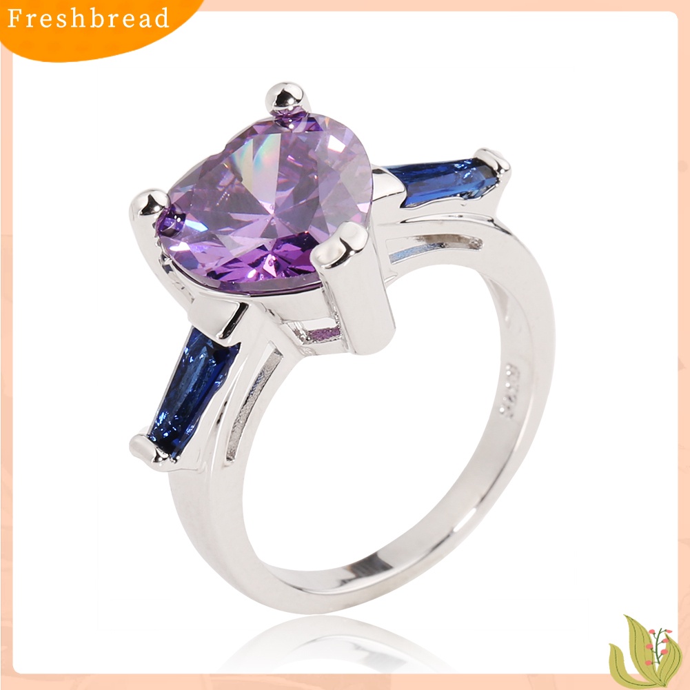 &lt; Freshbread &gt; Fashion Cinta Hati Buatan Batu Permata Wanita Pertunangan Pernikahan Band Perhiasan