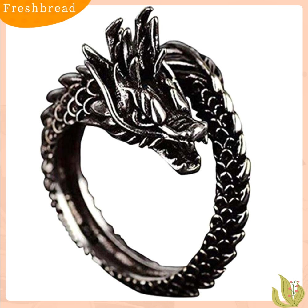< Freshbread > Unisex Retro Naga Cina Diukir Pembukaan Yang Dapat Disesuaikan Cincin Jari Perhiasan Hadiah