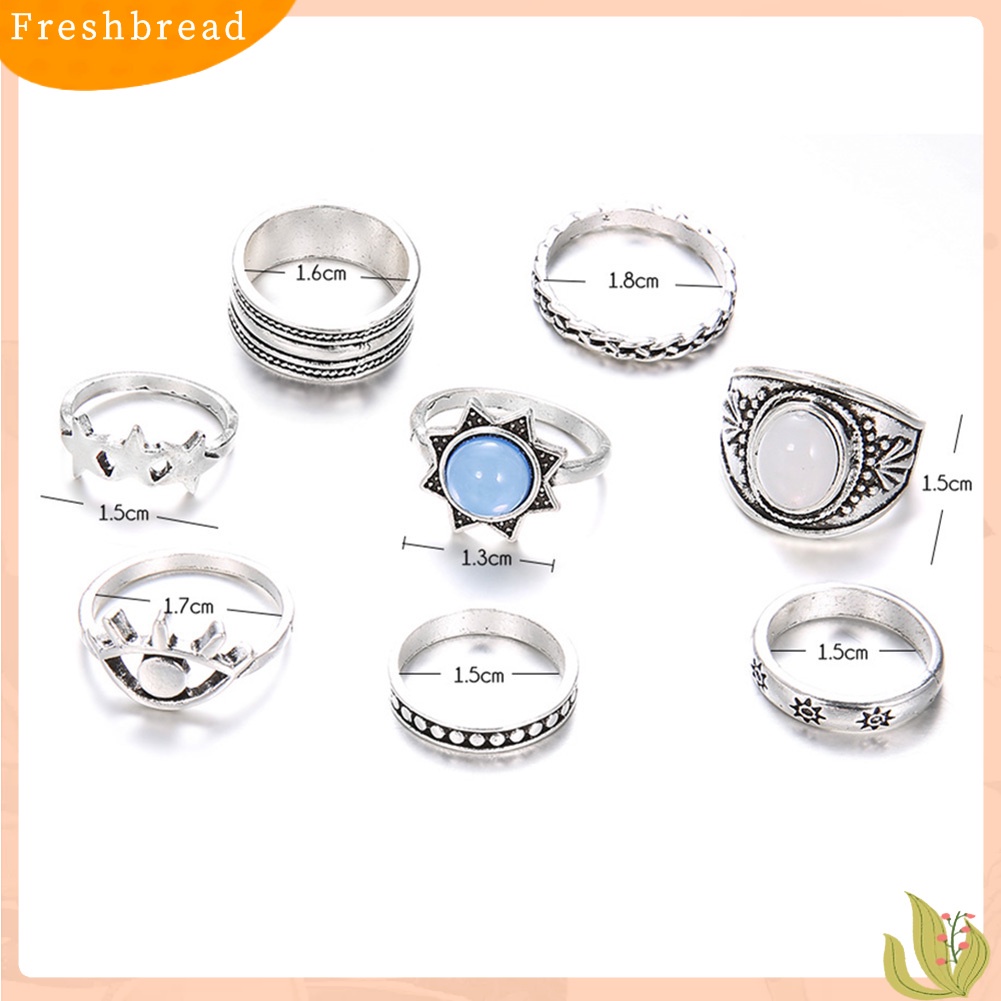 &lt; Freshbread &gt; 7Pcs/Set Bohemian Wanita Mata Bintang Faux Gemstone Kunckle Midi Jari Cincin Perhiasan
