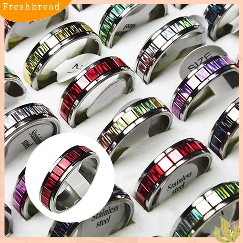 &lt; Freshbread &gt; 10pcs Perhiasan Pesta Pernikahan Fashion Pria Wanita Cincin Jari Stainless Steel