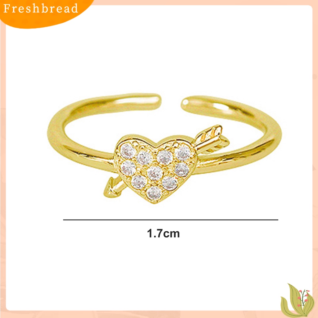 &lt; Freshbread &gt; Wanita Cincin Terbuka Mungil Emas Warna Perak Panah Melalui Berlian Imitasi Berkilau Cinta Hati Dewasa Jari Cincin Perhiasan Fashion