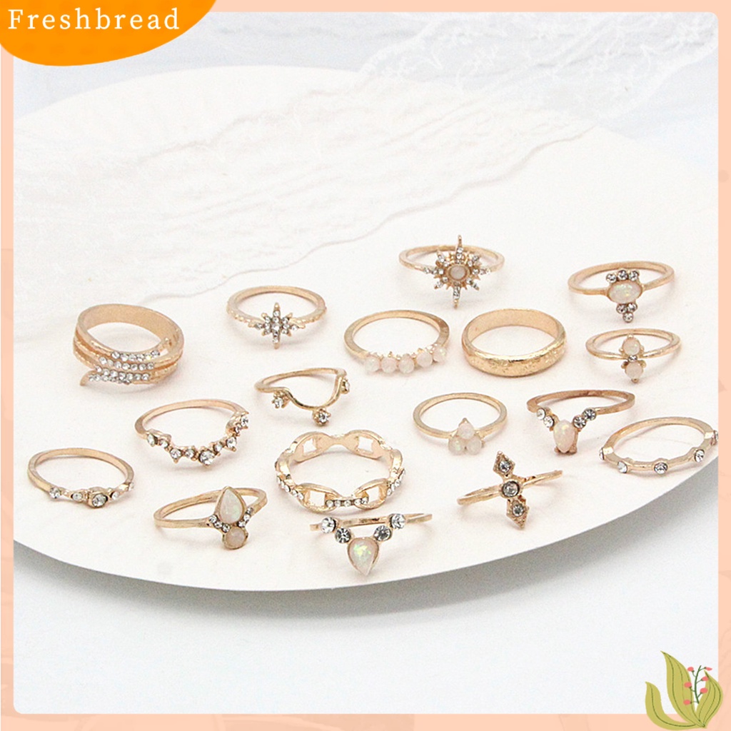 < Freshbread > 17Pcs/set Bohemian Sederhana Dapat Ditumpuk Berlian Imitasi Midi Cincin Buku Jari Cincin Perhiasan Aksesori