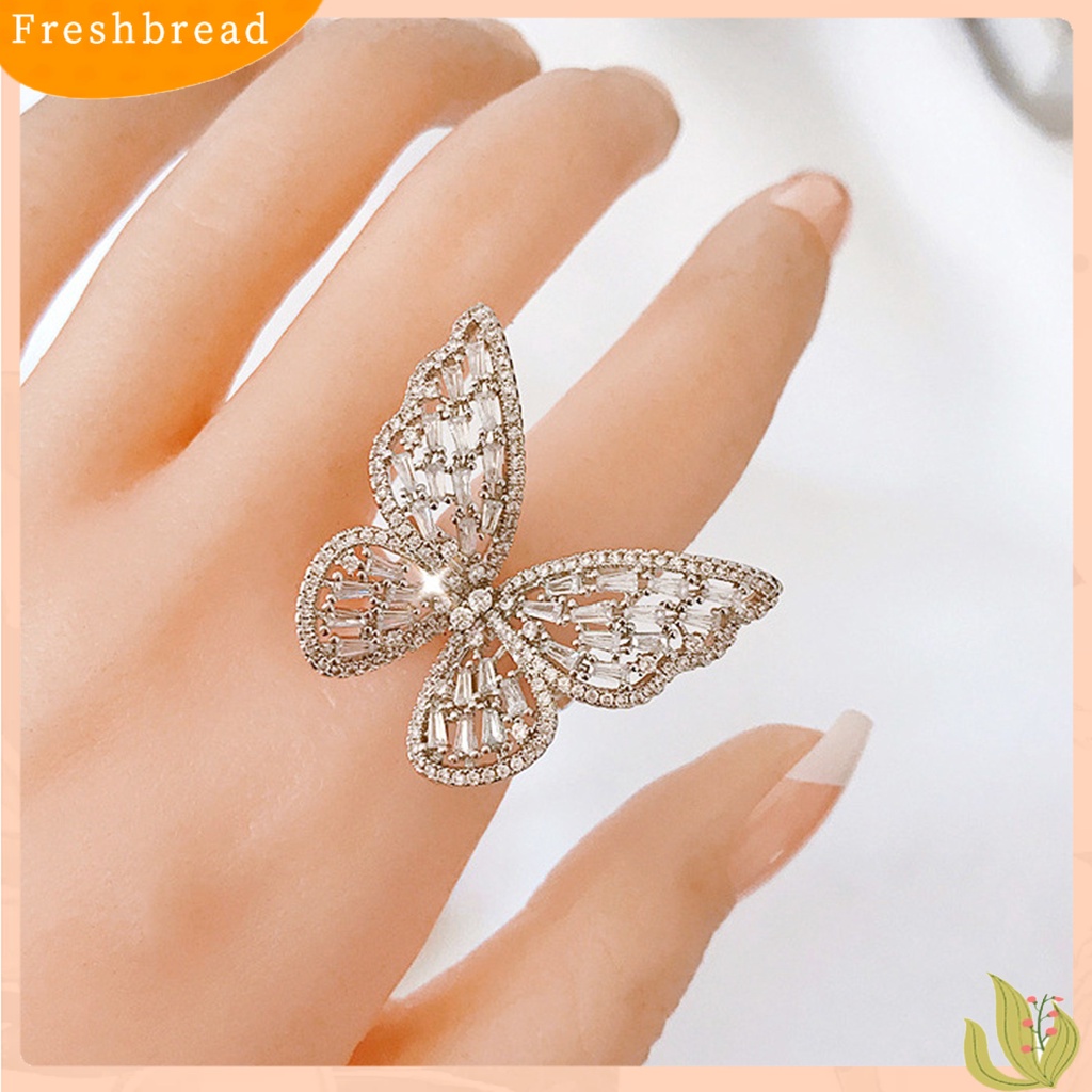 &lt; Freshbread &gt; Fashion Wanita Berongga Kupu-Kupu Berlian Imitasi Pembukaan Jari Cincin Pesta Perhiasan Hadiah