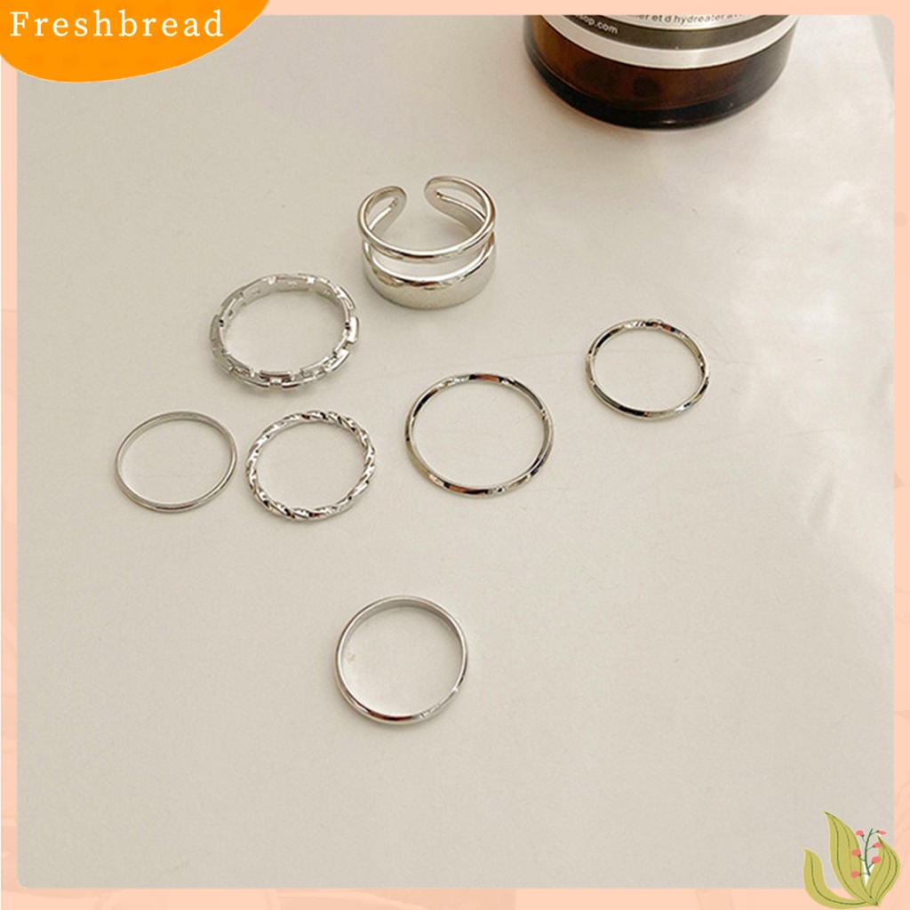 &lt; Freshbread &gt; 7Pcs/set Wanita Knuckle Rings Geometris Bukaan Adjustable Hip Hop Stackable Finger Rings Untuk Pesta Club Cosplay