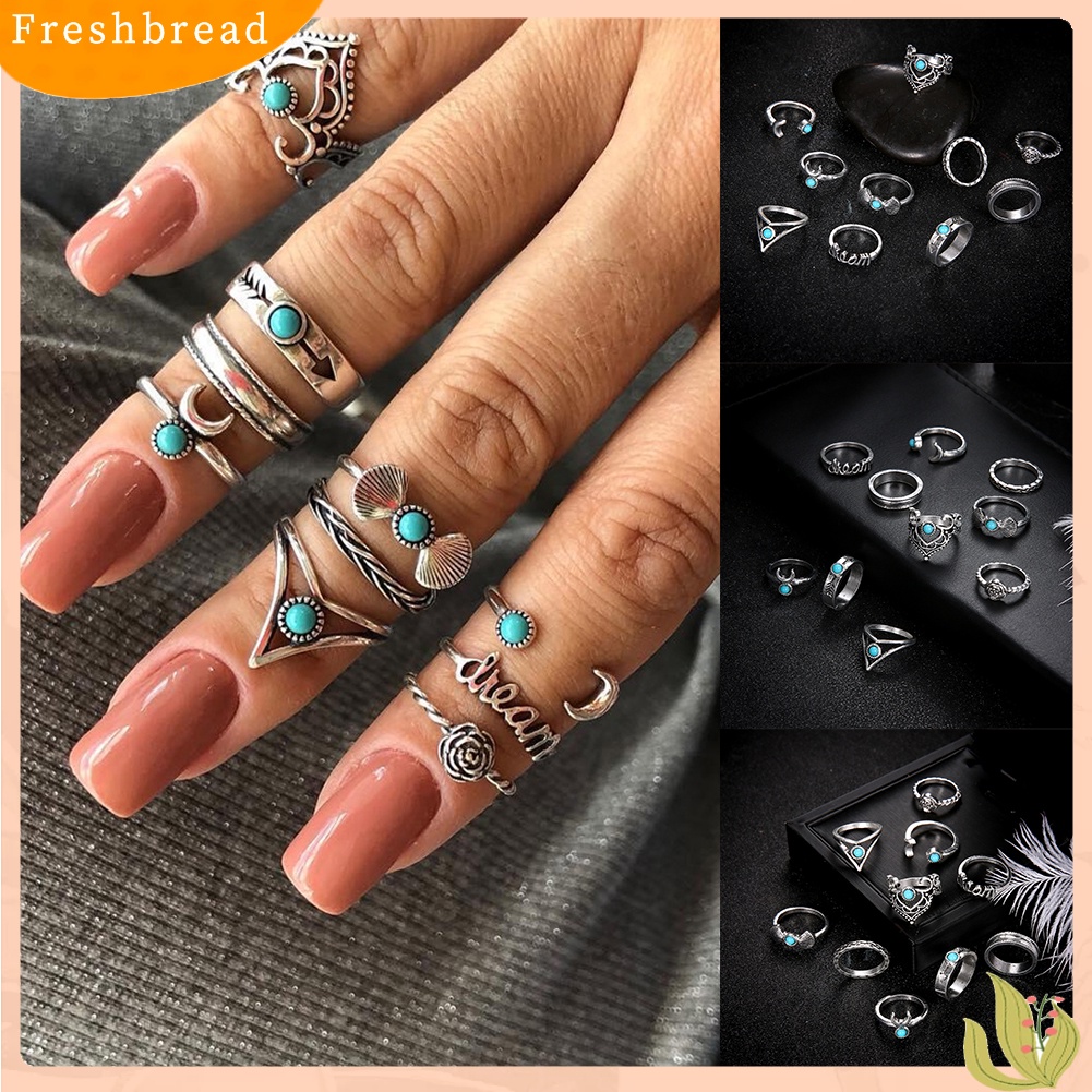 &lt; Freshbread &gt; Wanita Bohemia Palsu Turquoise Fingers Knuckle Rings Perhiasan Pesta Pernikahan