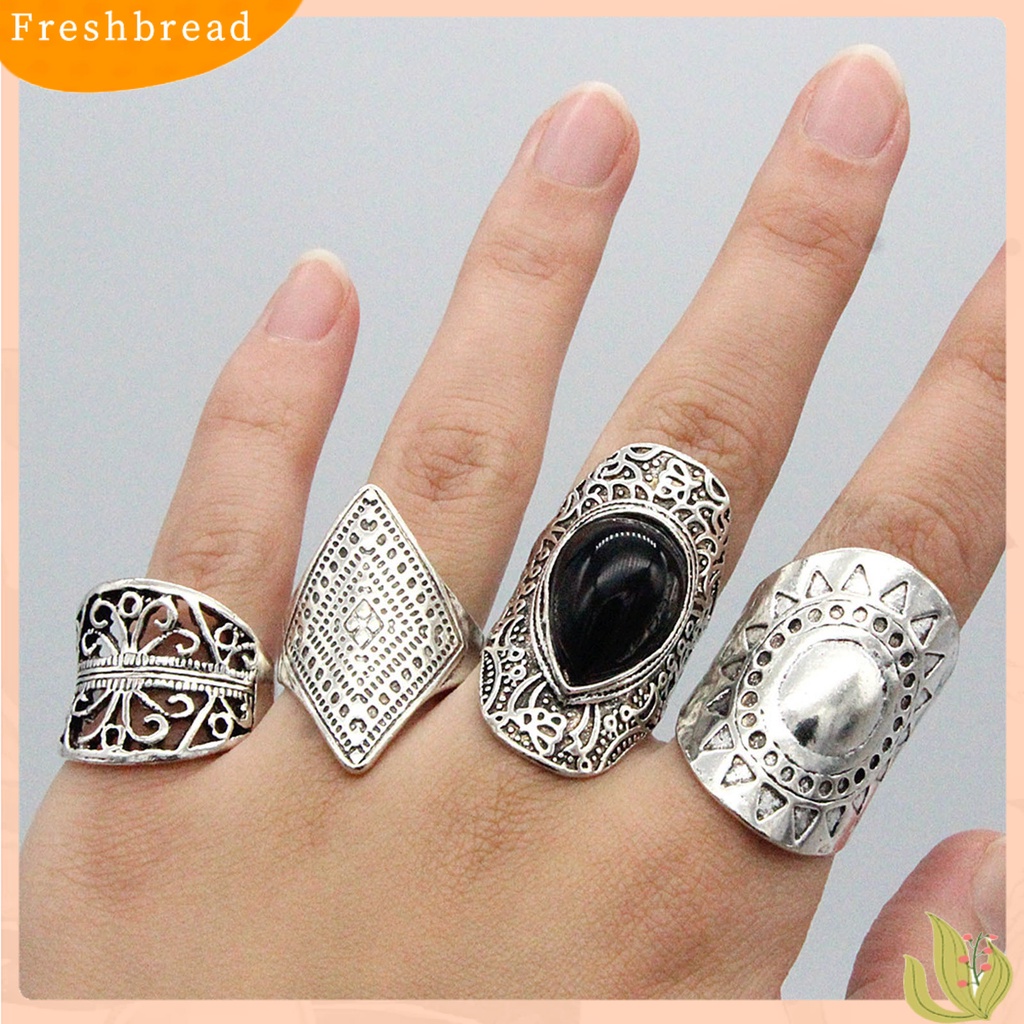 &lt; Freshbread &gt; 4Pcs/Set Cincin Unisex Gaya Bohemian Tahan Aus Cincin Fidget Ringan Super Cool Untuk Pesta