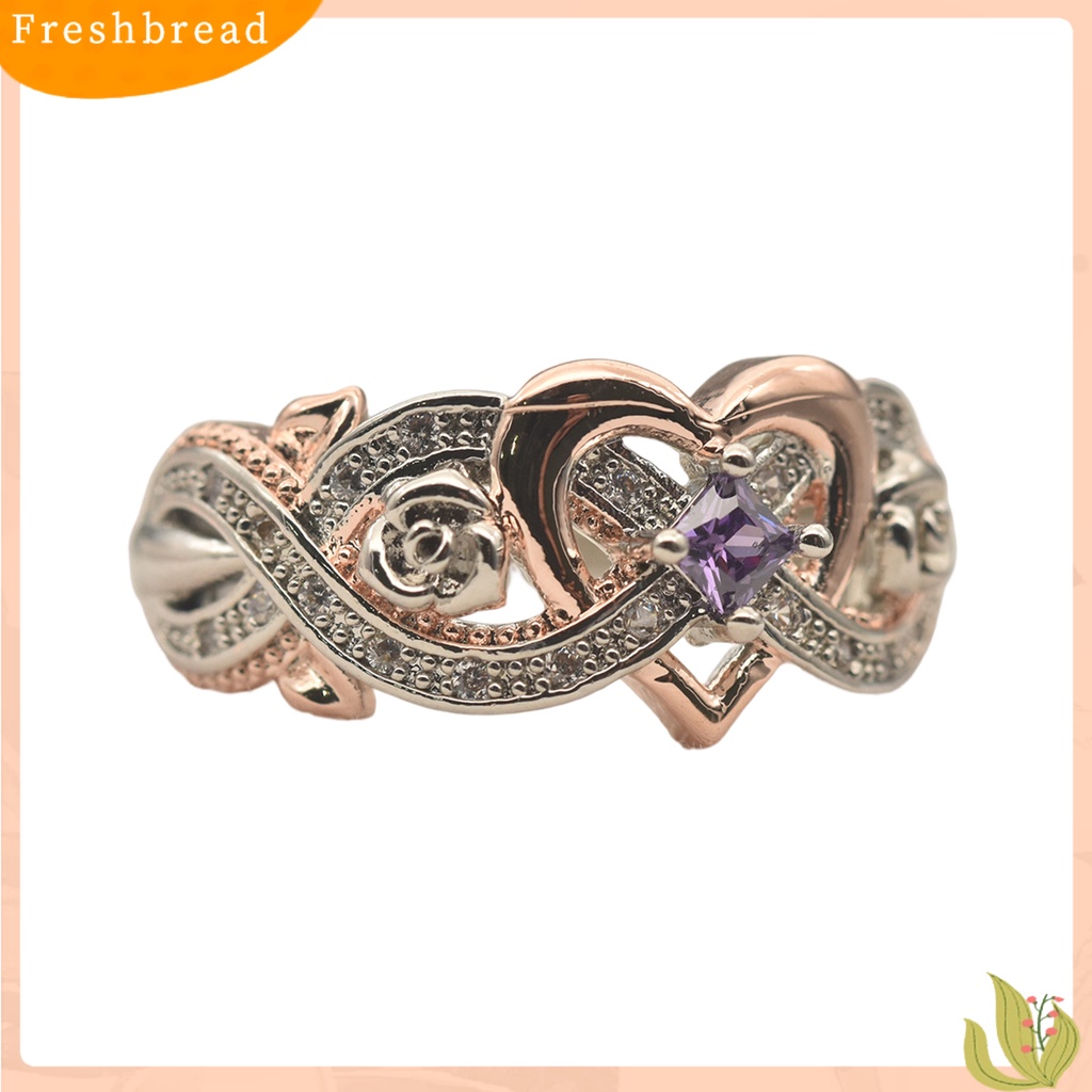 &lt; Freshbread &gt; Wanita Cincin Berlian Imitasi Mengkilap Hias Electroplating Geometris All-match Dekorasi Cubic Zirconia Desain Bunga Mawar Ladies Heart Ring Jewelry Untuk Pakaian Sehari-Hari