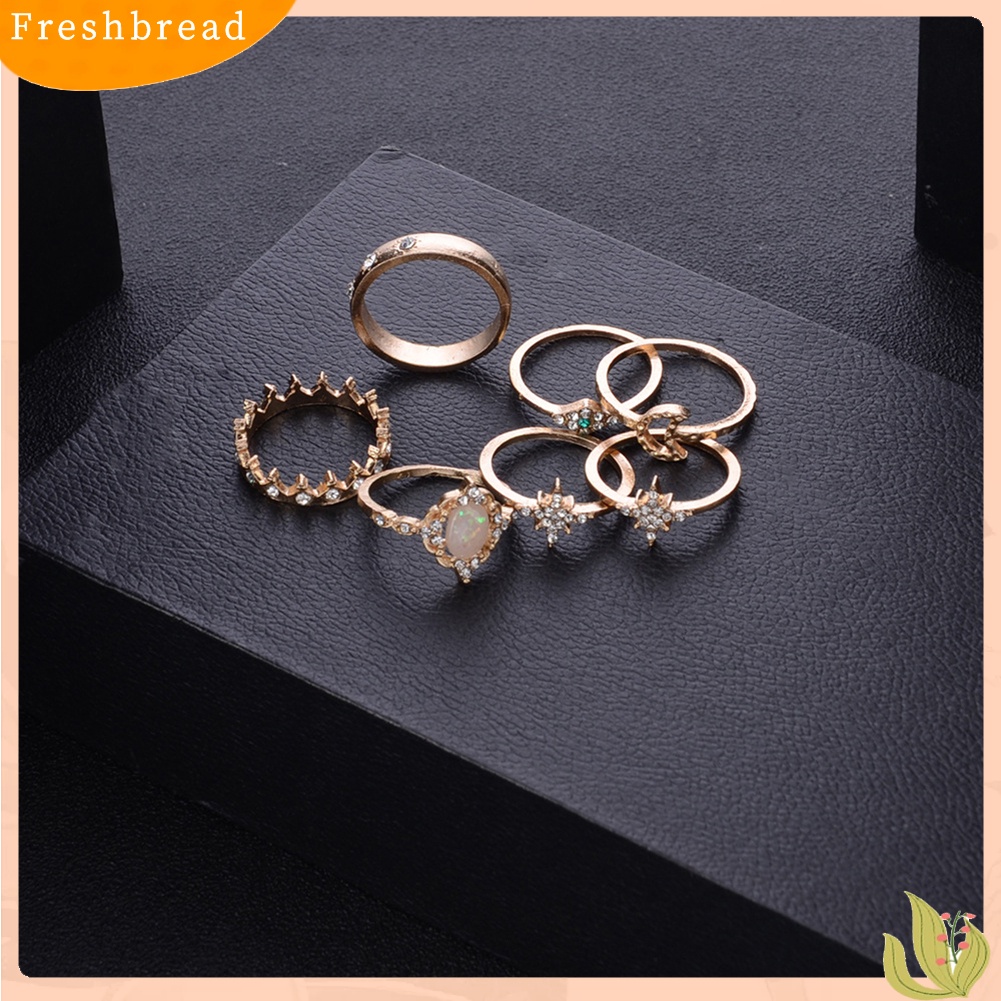 &lt; Freshbread &gt; 13Pcs/Set Boho Wanita Bulan Bintang Mahkota Faux Opal Knuckle Midi Jari Cincin Perhiasan