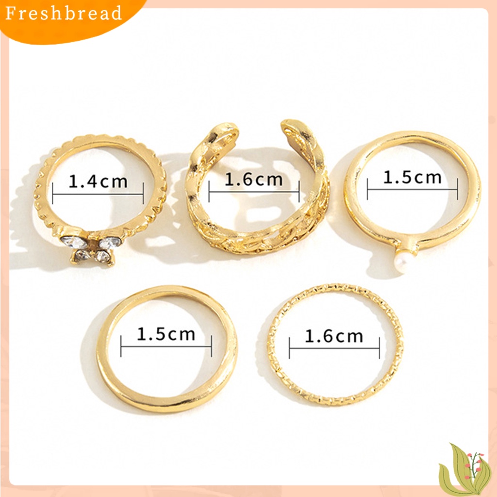 &lt; Freshbread &gt; 5pcs/Set Cincin Buku Jari Set Bentuk Kupu-Kupu Mutiara Imitasi Berongga Keluar Gaya Vintage Jari Cincin Set Perhiasan Wanita