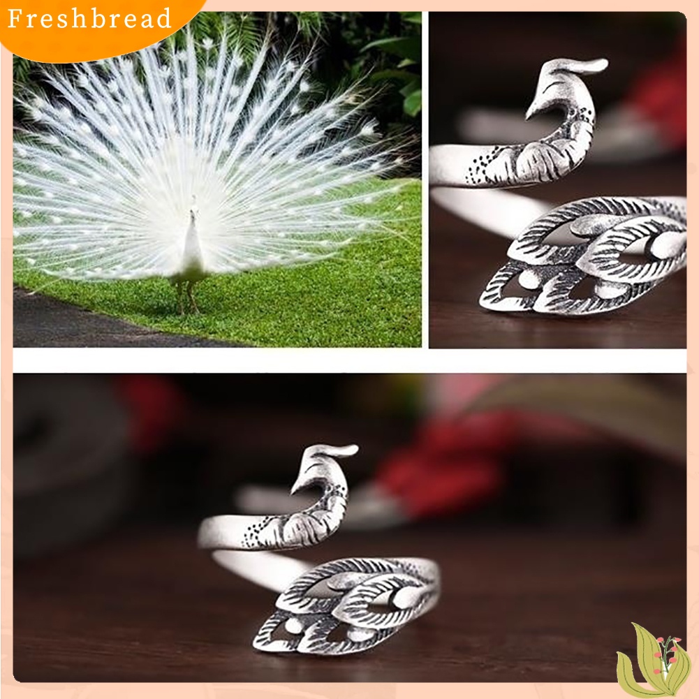 &lt; Freshbread &gt; Vintage Bentuk Merak Pembukaan Cincin Wanita Adjustable Pesta Jari Perhiasan Hadiah