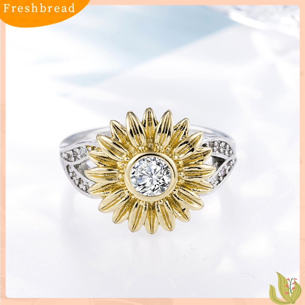 &lt; Freshbread &gt; Berlian Imitasi Cincin Mengkilap Berlapis Emas Bunga Matahari Paduan Cincin Temperamen Perhiasan Aksesoris Wanita Elegan Jari Cincin Indah Perhiasan Hadiah Untuk Hari Valentine