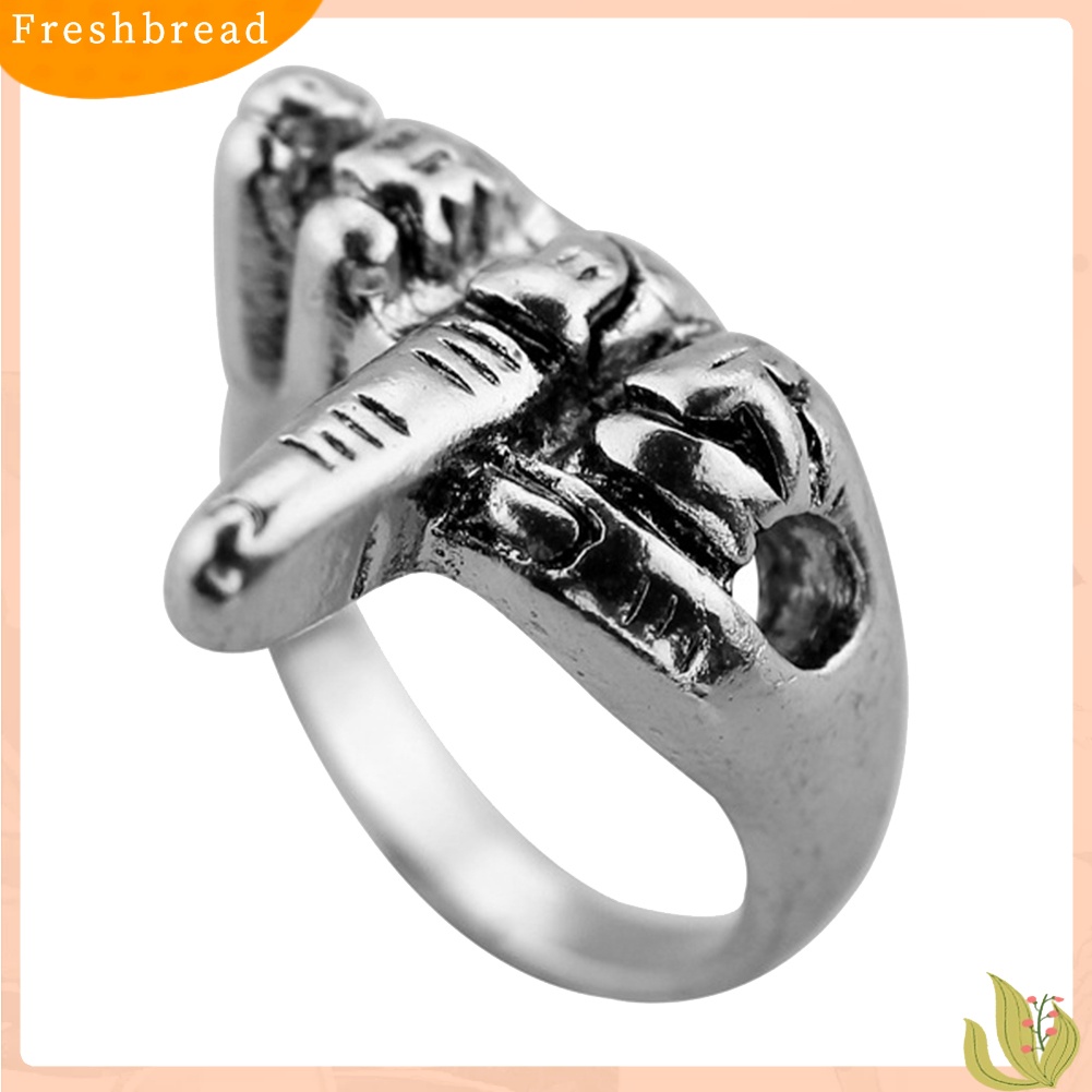 &lt; Freshbread &gt; Lucu Gothic Punk Biker Pengendara Motor Pria Jari Tengah Up Logam Cincin Perhiasan