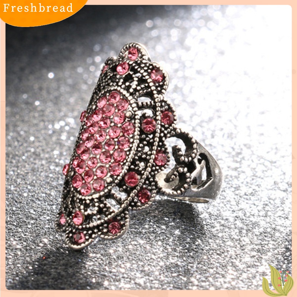 < Freshbread > Perhiasan Pesta Wanita Vintage Bentuk Oval Berongga Berlian Imitasi Jari Cincin Hadiah