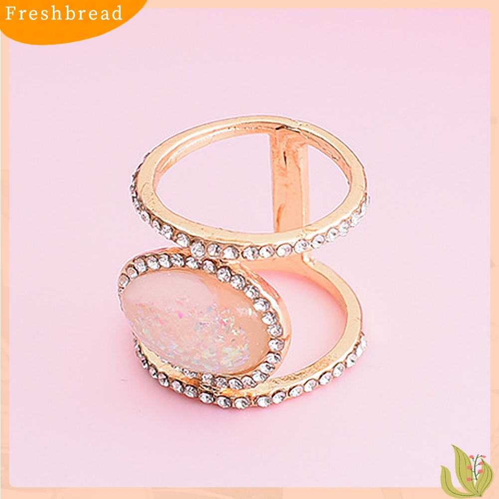 &lt; Freshbread &gt; Wanita Perhiasan Hadiah Oval Imitasi Moonstone Berlian Imitasi Dekorasi Shiny Wedding Ring