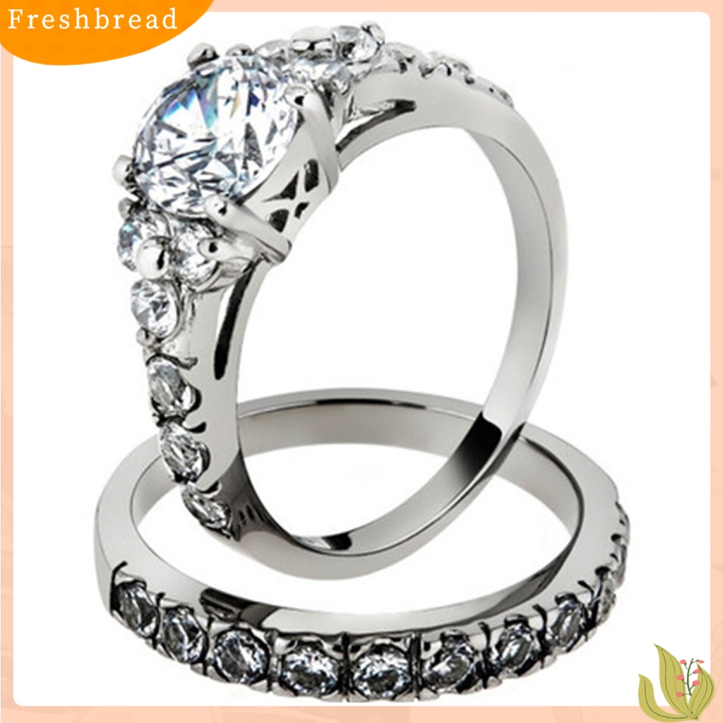 &lt; Freshbread &gt; 1Pc/2Pcs Indah Permukaan Halus Pernikahan Band Alloy Sederhana Cubic Zirconia Hers Rings Nya Pesona Perhiasan