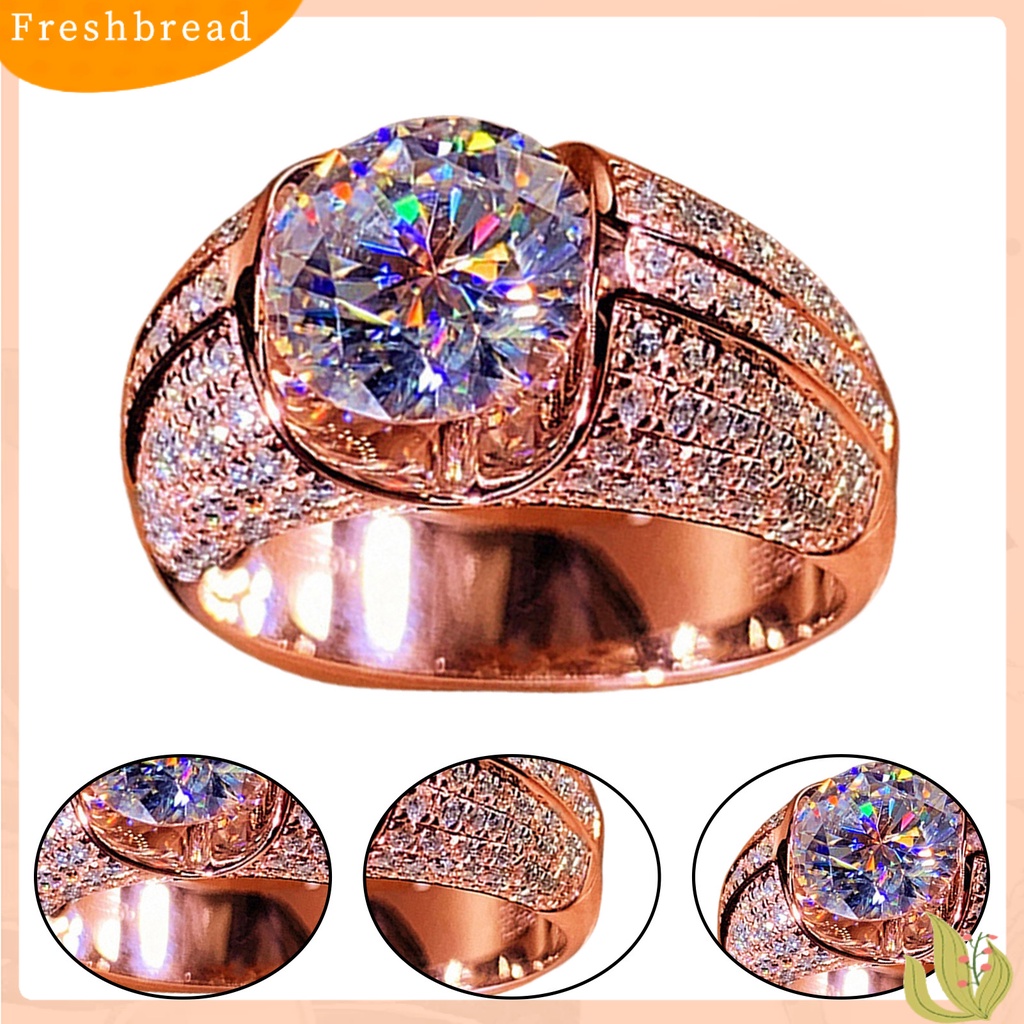 &lt; Freshbread &gt; Wanita Cincin Temperamen Sederhana Alloy Cubic Zirconia Tertanam Hadiah Ideal Cincin Jari Untuk Pesta