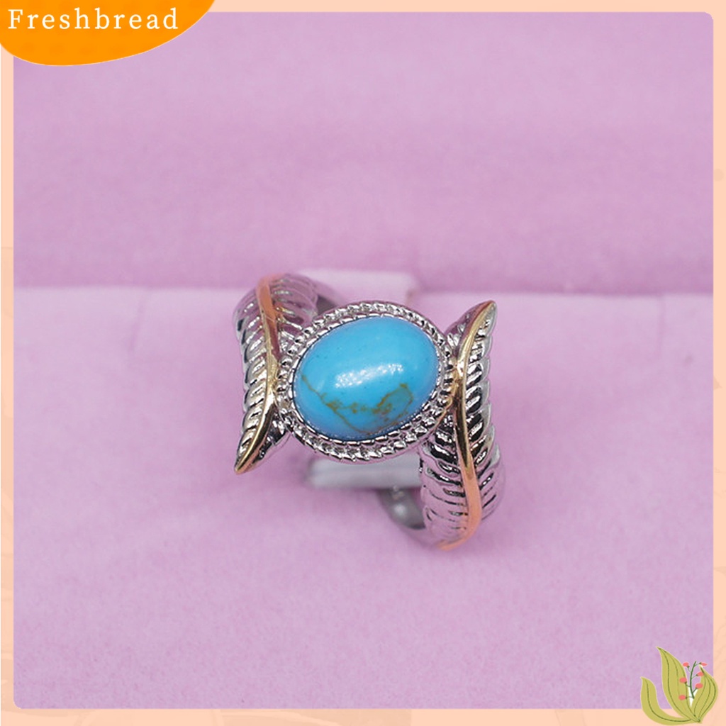 &lt; Freshbread &gt; Vintage Perhiasan Alloy Bulu Turquoises Cincin Pernikahan Jari Lingkaran Pasangan Hadiah