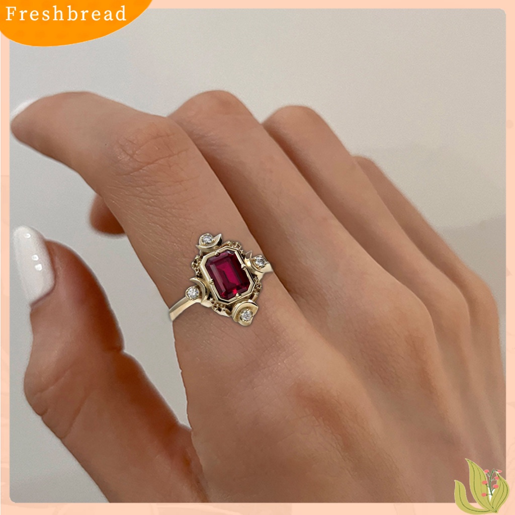 &lt; Freshbread &gt; Wanita Cincin Persegi Merah Perhiasan Permata Imitasi Electroplating Rhinestones Finger Ring Untuk Pernikahan