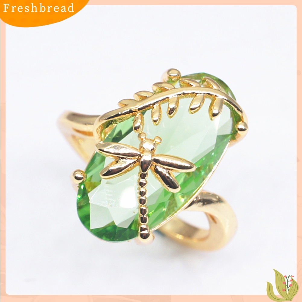 &lt; Freshbread &gt; Chic Wanita Capung Daun Oval Permata Imitasi Memutar Jari Cincin Pernikahan Perhiasan Hadiah