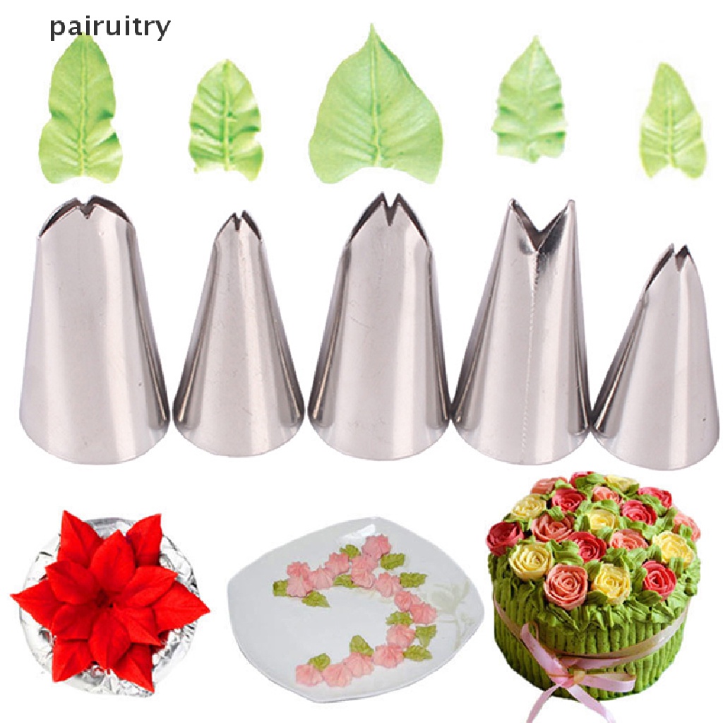 Prt 5pcs Set Daun Nozel Stainless Icing Piping Pastry Tips Untuk Dekorag Kue PRT