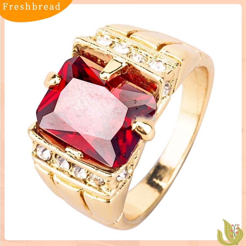 &lt; Freshbread &gt; Mewah Pria Persegi Cubic Zirconia Berlian Imitasi Jari Cincin Pernikahan Perhiasan Hadiah